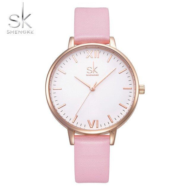 SHENGKE 0039 Jam Tangan Wanita Analog Tali Kulit WK-SBY