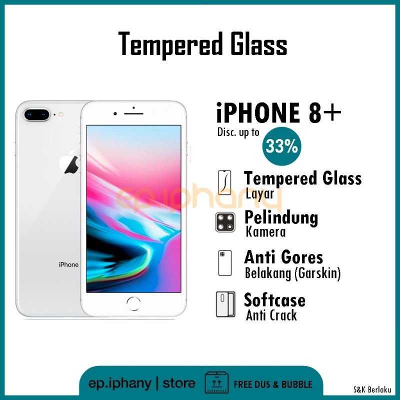 Tempered Glass iPhone 8 Plus Anti Gores iPhone 8 Plus 8+ Depan Kamera Belakang + Softcase Anti Crack