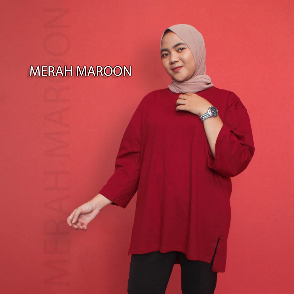 Kaos Polos Oversize Hijab Lengan 7/8 Cotton Combed Premium 24s