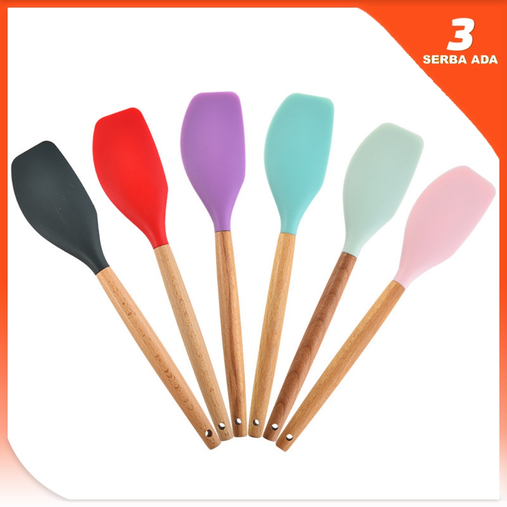 Spatula Silikon Gagang Kayu / Spatula Silikon Tahan Panas / Spatula Kue Besar / Spatula Anti Panas Dan Lengket / Spatula Anti Lengket / Spatula Besar