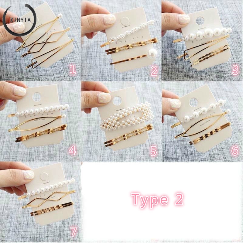 Pearl hairpin four pieces suit pearl one word clip edge clip fringe clip