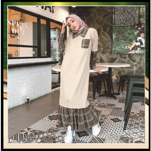 gamis syari Gamis casual akifah motif kotak  nasywa branded premium real pict