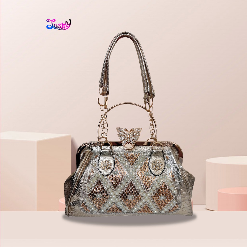Tas Pesta Import Mewah Behel Kancing Kupu-Kupu dan Kancing Angsa Motif Mutiara Clutch TP-901,902,903