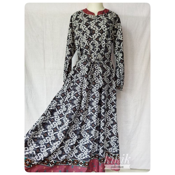 Gamis Katun Motif Batik Modern Long Dress Pakaian Muslim Wanita Tradisional Fashion Remaja Ibu Menyu