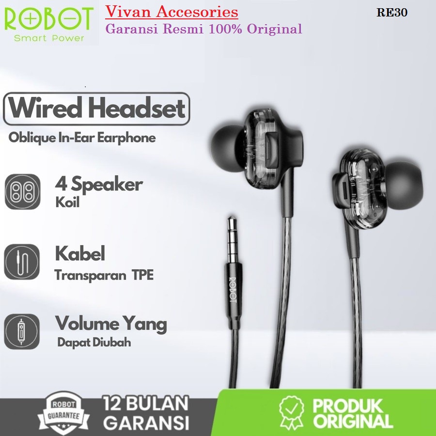 Robot RE30 In-Ear Earphone Wired Headset Dual Speaker