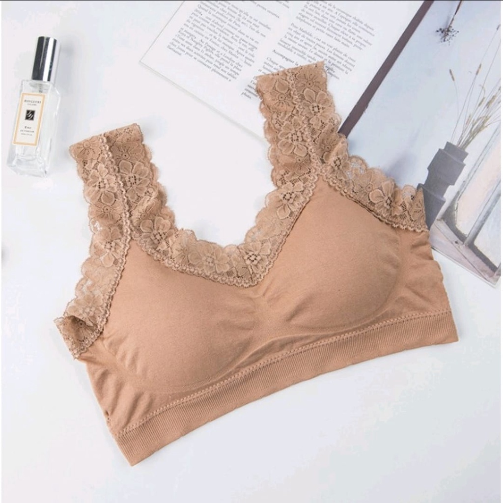 SPORT BRA V NECK WANITA BRA RENDA IMPORT PAD BUSA