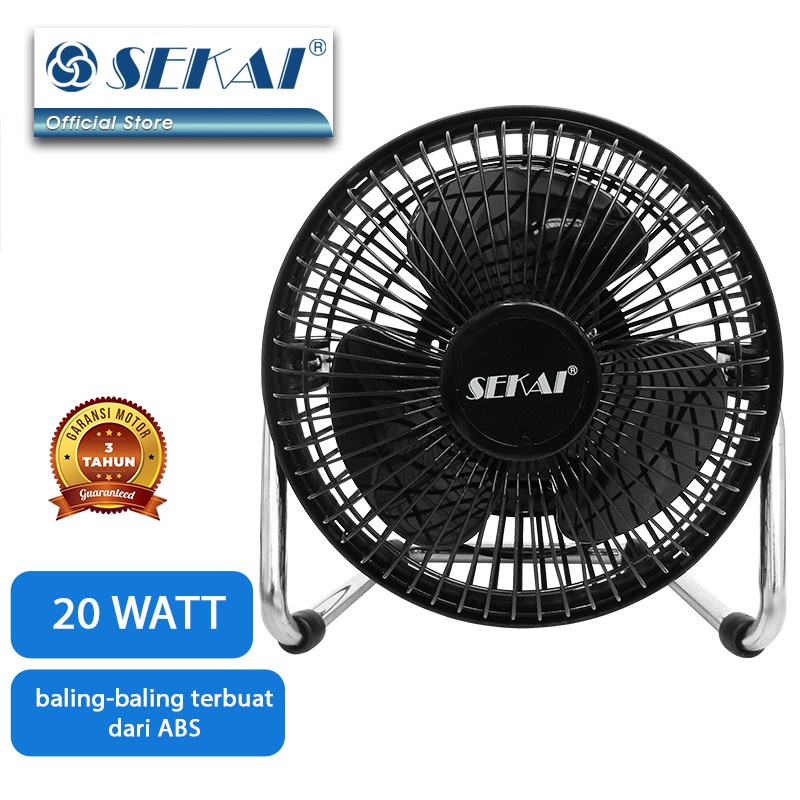 SEKAI HDO 615 S HITAM KIPAS ANGIN MEJA DESK FAN BODY BESI KOKOH DAN KUAT