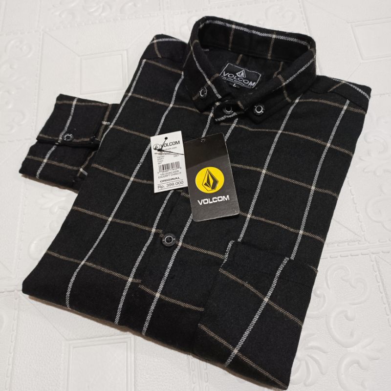 Kemeja flanel pria unisek flanel wanita panjang kotak-kotak kualitas impor bisa pilih motif-Garis putih cream