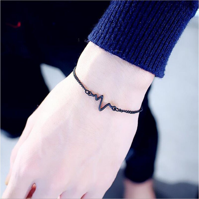 Gelang Rantai Unisex Couple Charm Electrocardiogram Fashion Korea Aksesoris Fashion 4.8