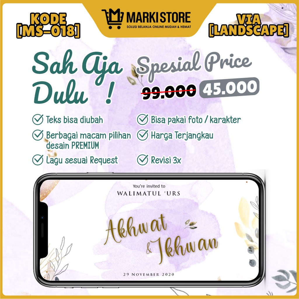 UNDANGAN DIGITAL PERNIKAHAN VIDEO MODERN ELEGAN ISLAMI JAWA MURAH WEDDING INVITATION KODE MS-018