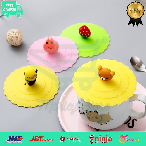 tutup gelas silikon plastik karakter lucu unik murah cover mug