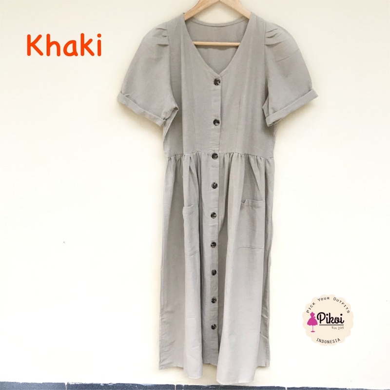 Dress putih / Dress katun wanita busui / casual dress / dress kancing vintage / midi dress button katun linen 1445