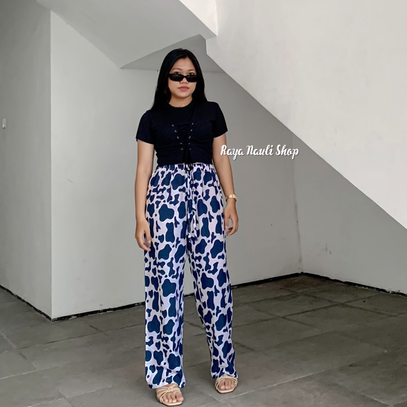 Kulot Motif Bali Rayon Premium-Kulot Sapi Navy