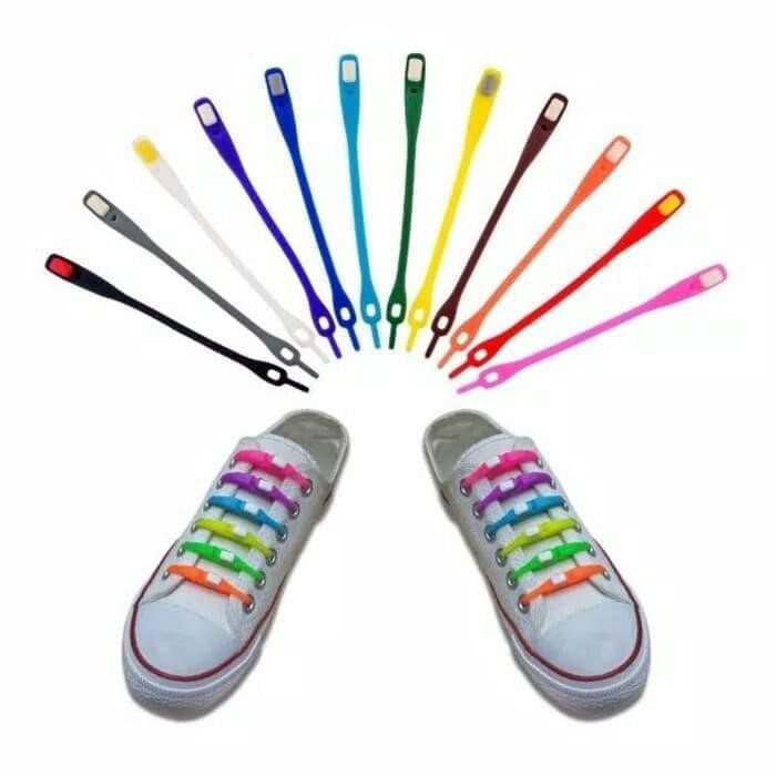 12 Pcs Tali Sepatu Silicone Lazy Shoelace Hilaces Karet Tali Sepatu Silikon