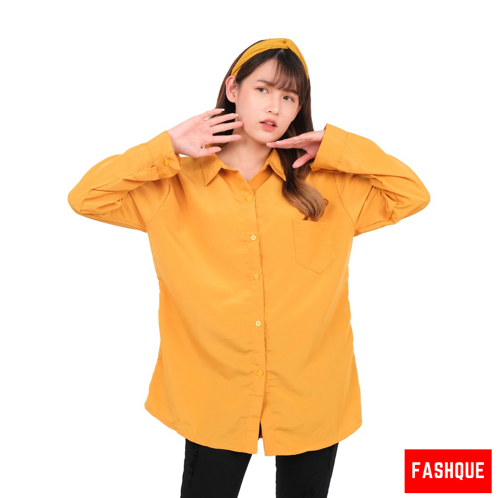 Kemeja Wanita Jumbo Lengan Panjang Polos Casual Oversize Terbaru Murah Kekinian - 0064-3