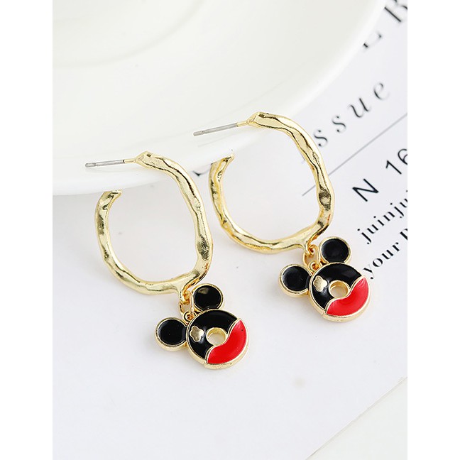 LRC Anting Tusuk Fashion Color Alloy Drop Glaze Mickey Stud Earrings K33604