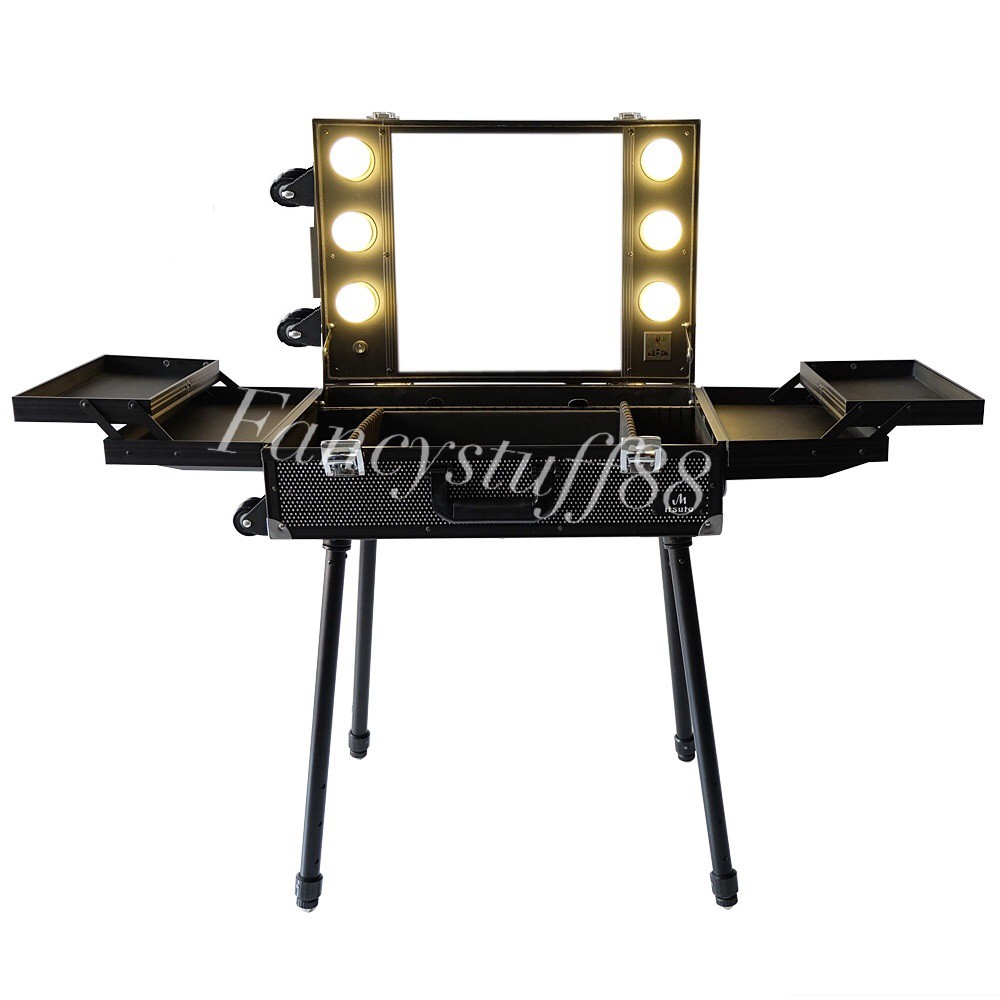 Beauty Case Box Kosmetik LED lampu / Koper make up / Kotak mua troli dengan lampu led & kaki panjang