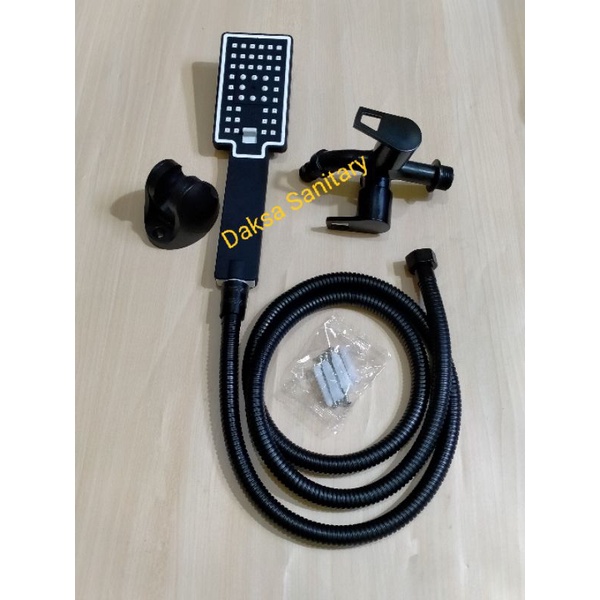Paket Hand Shower Minimalis 3 sisitem dan Kran Cabang HITAM komplit set