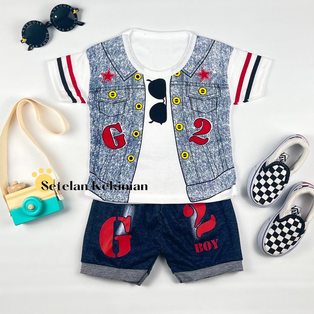 [SK] Setelan Rumah Anak Laki Laki Baju Bayi 6 - 12 Bulan Set Baby Boy Rompi Tuxedo Kacamata Keren