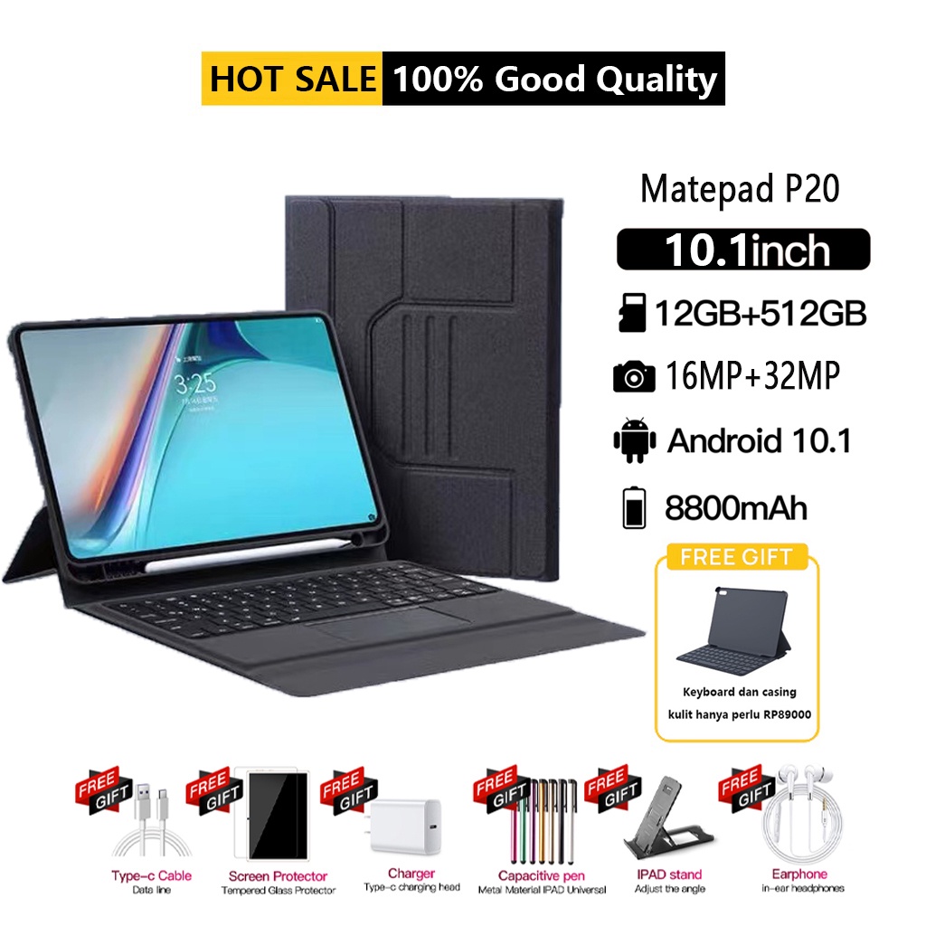 【Bisa COD】Tablet PC Asli Baru MatePad P20 12GB + 512GB Tablet Android 10 inch Layar Full Screen Layar Besar Wifi 5G Dual SIM Tablet Untuk Anak Belajar hp tablet tab advan Tablet Gaming