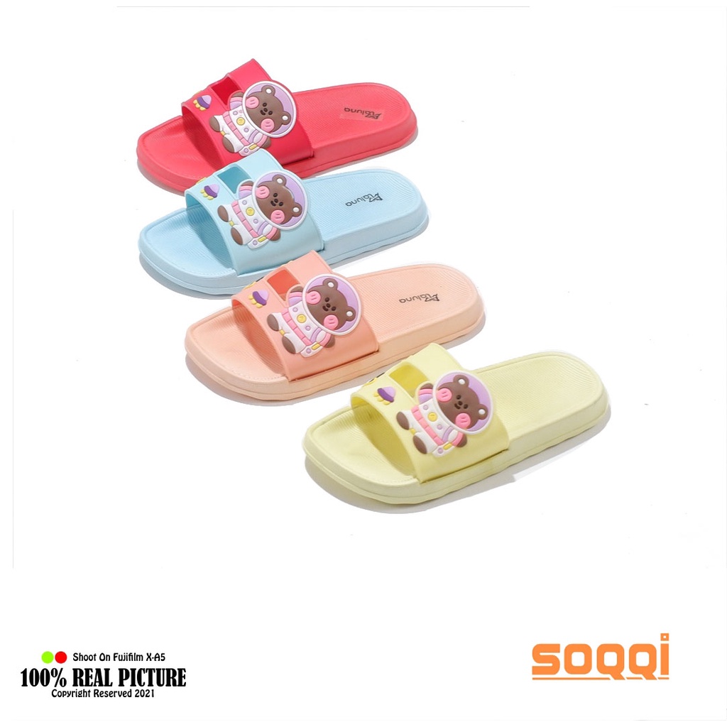 sandal anak perempuan selop import original sendal anak-anak cewek slop karet jelly korea model slip on flat distro umur 5-10 tahun motif beruang LL V202 5T - V202 5K promo lebaran keren cod murah 24-35