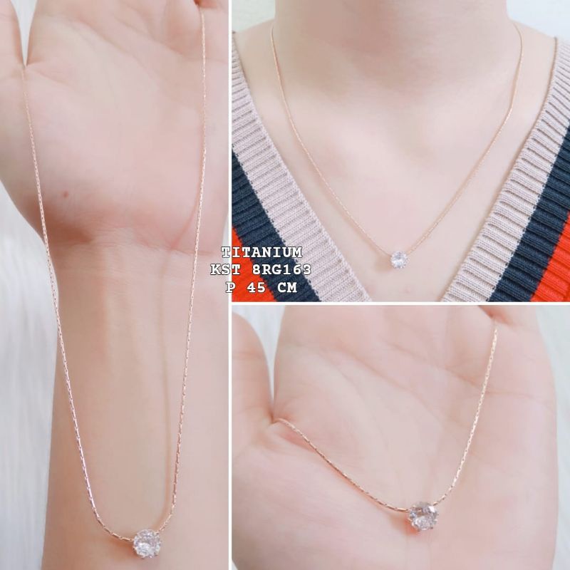 Kalung Titanium Wanita Set Liontin Permata Satu Fashion Terbaru