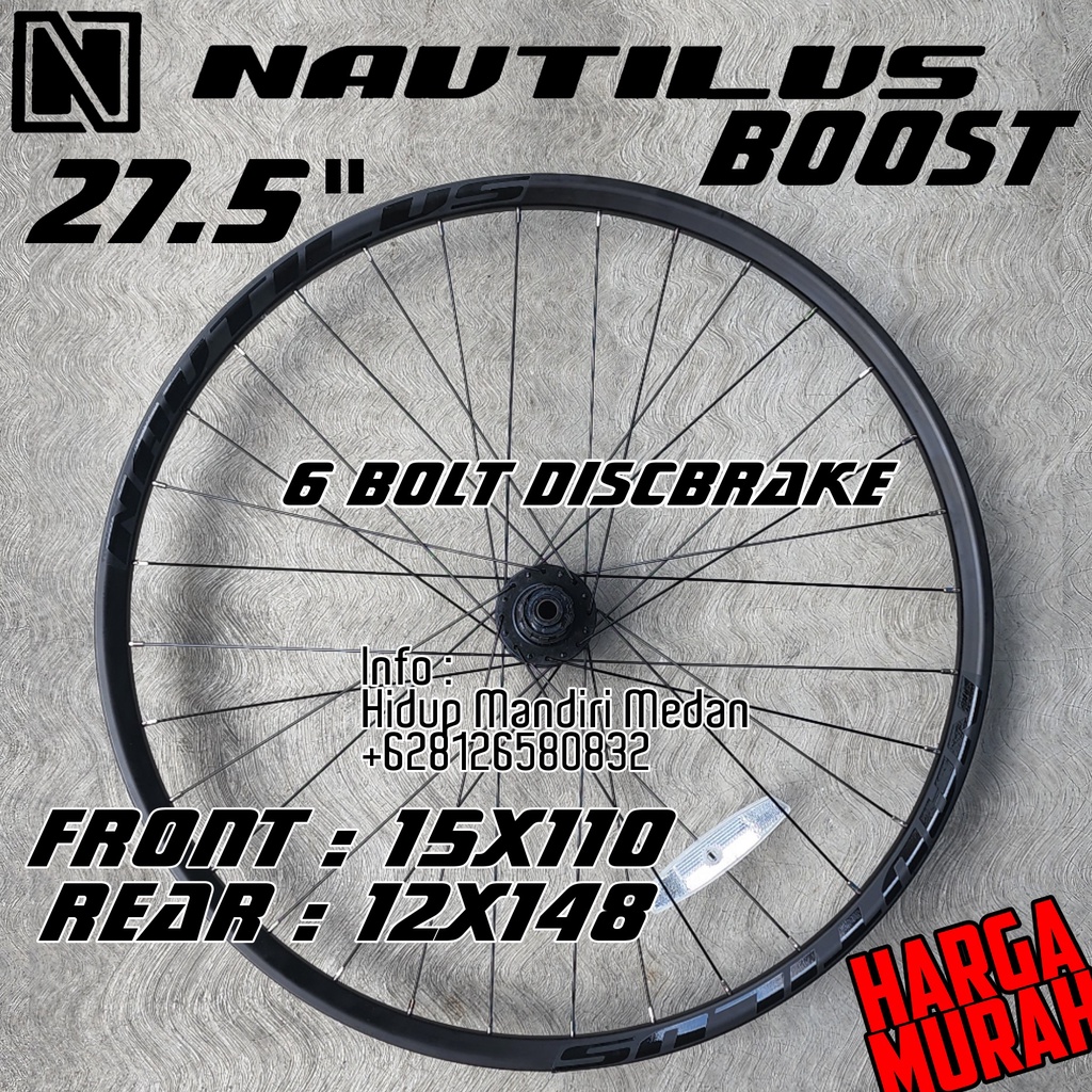 Wheelset Nautilus 27.5 MTB Hub Boost Depan Belakang 6 bolt body HG Shimano