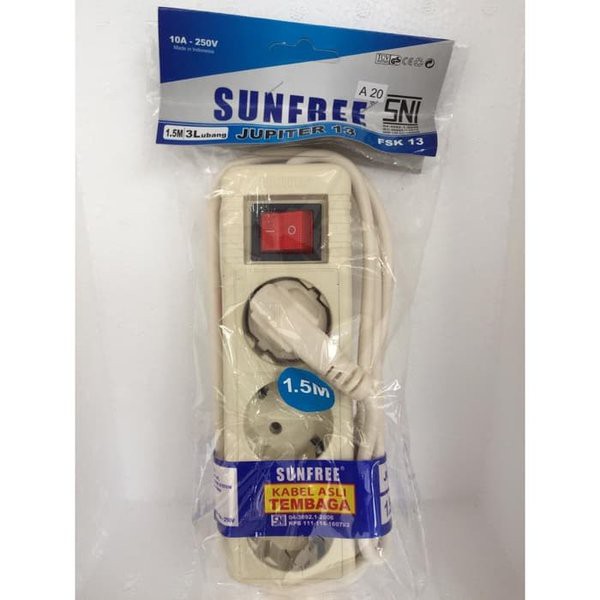 Stop Kontak 3 Lubang 1.5 Meter Sunfree / Colokan Listrik 3L 1.5m / Terminal Stopkontak 3 lubang