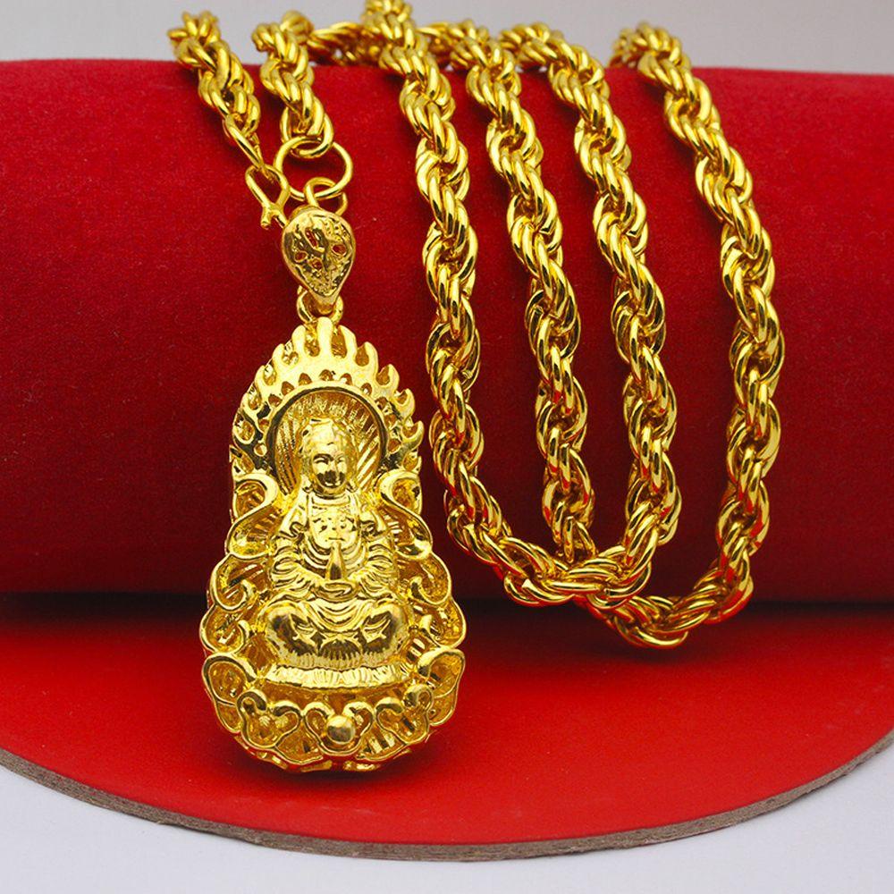 Needway Budha Kalung Amitabha Buddha Guanyin Wanita Simbol Keberuntungan Hadiah Pria Rantai Tulang Ular Gaya Cina