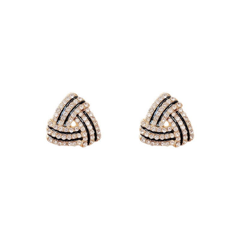 Anting Stud S925 silver needle Bentuk Segitiga Aksen Berlian Untuk Wanita