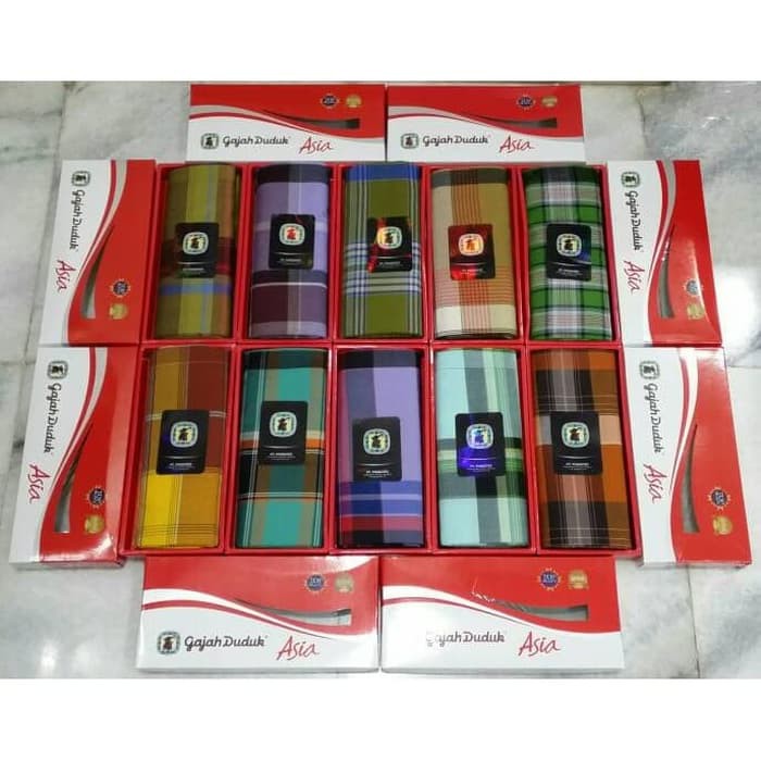 SARUNG GAJAH DUDUK ASIA DUPLEX   DUS MERAH PUTIH   SARUNG MURAH ASLI   KOTAK KOTAK