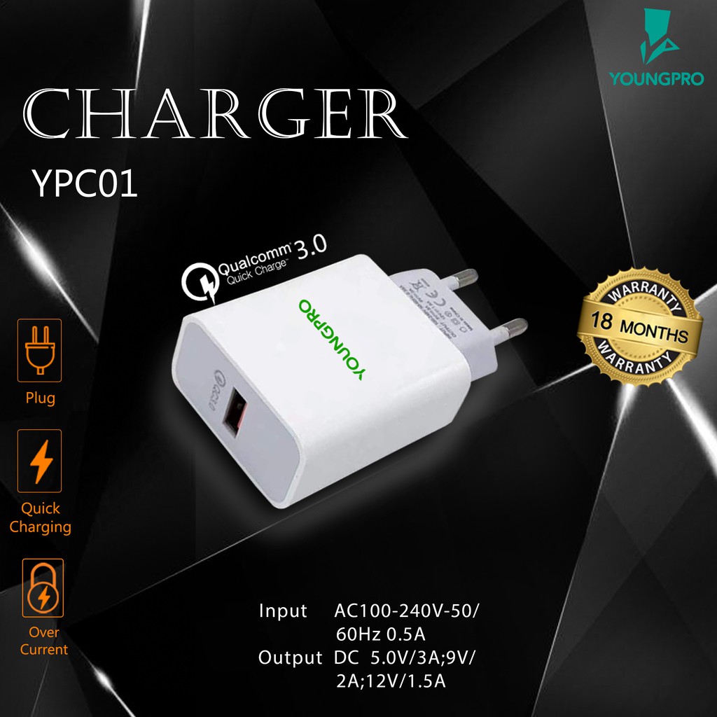 Charger YPC01 YOUNGPRO Quick Charge 3.0 - GARANSI 18 BULAN