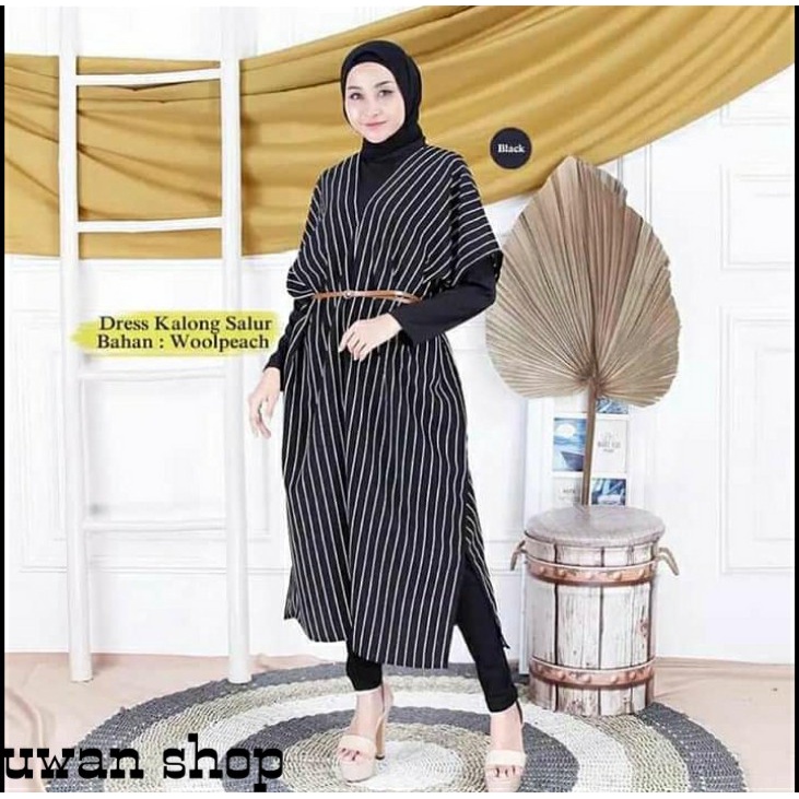 KAFTAN TUNIK CEWEK MUSLIMAH TERKINI MOTIF SALUR FREE IKAT PINGGANG