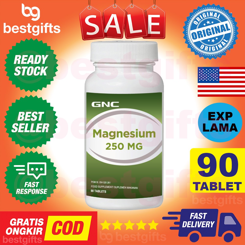 GNC MAGNESIUM 250 MG VITAMIN ASAM BASA TUBUH TULANG OSTEOPOROSIS DEPRESI KELELAHAN OTOT 90 TABLET