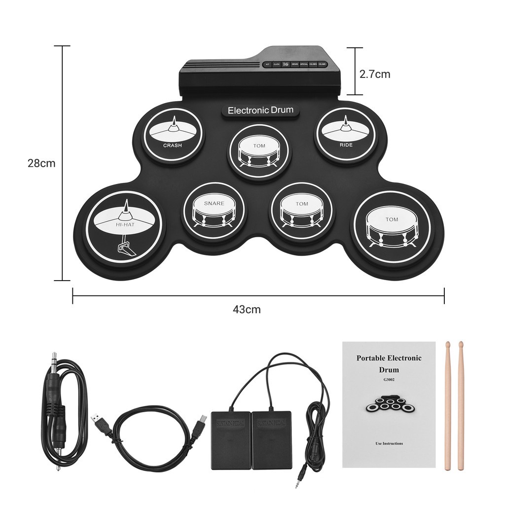 Rixton Digital Portabel Drum Roll Drum Elektronik Perkusi Portabel Silicone Hand Roll Drum Kit Drum Jazz USB Elektronik Drum Kit