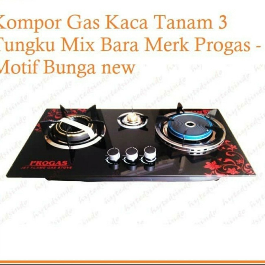 (Expedisi) Kompor Tanam Progas 3 Tungku Hitam PG-333 Kaca Mix Bara