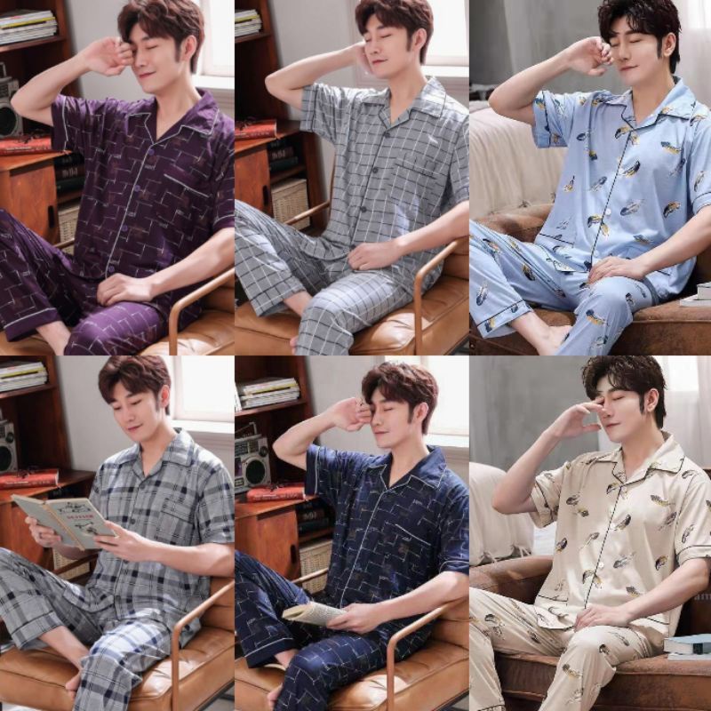 Cp piyama cowok dewasa corak kotak/Piyama Baju Tidur Pria Dewasa Import/setelan piyama lengan pendek-2