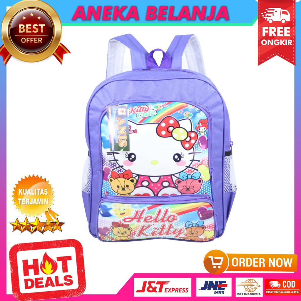 New Arrival Tas Punggung Khusus Anak Cewek Gambar Kartun Hello Kitty Ungu Keren Lucu Tas Sekolah TK