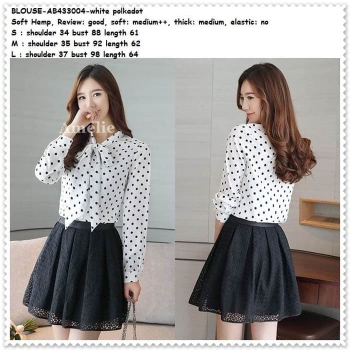 Baju Atasan Kemeja Polkadot Putih Blouse Wanita Korea Import AB433004 SELLER.