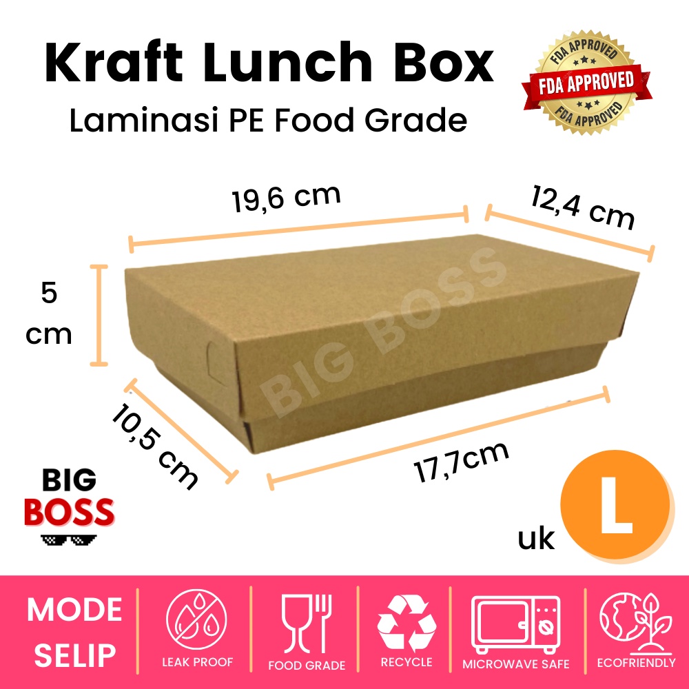 Lunch Box Paper Kraft Coklat Laminasi Ukuran S/M/L Tebal 290gsm