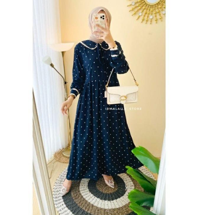 (STOK TERBARU!) Homedress Midi Dress Motif Polkadot//Gamis Midi Polkadot
