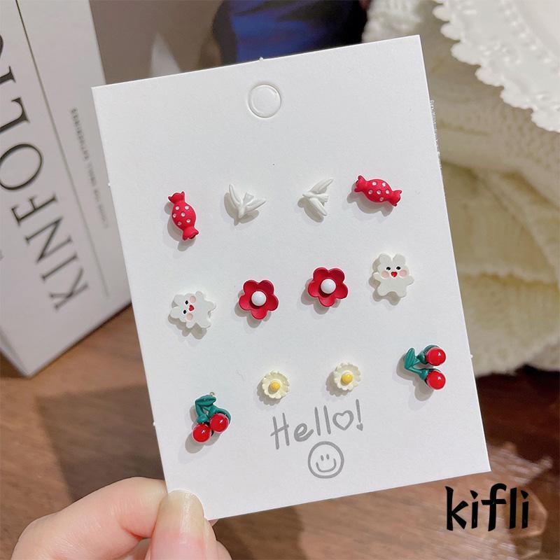 6 Pasang Anting Tusuk,Bahan Keramik,Untuk Wanita