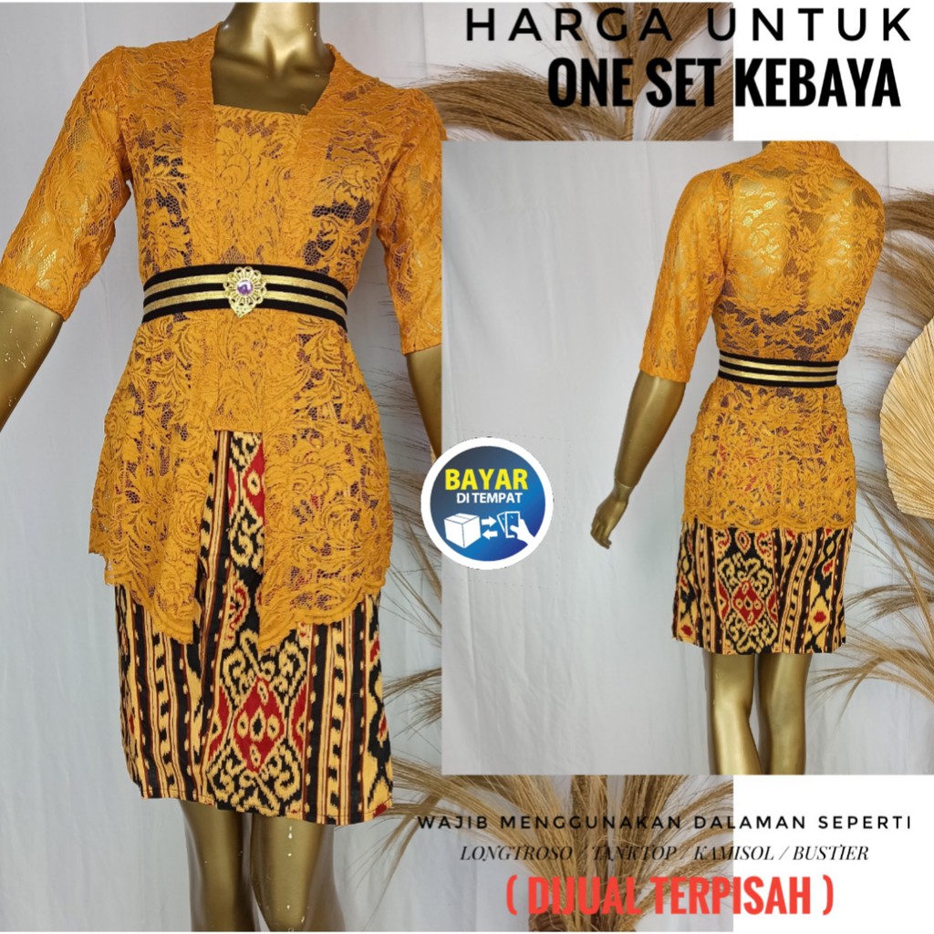 baju kebaya jadi brokat maudy dan rok katun batik pendek kebaya bali modern kebaya pesta-Orange muda