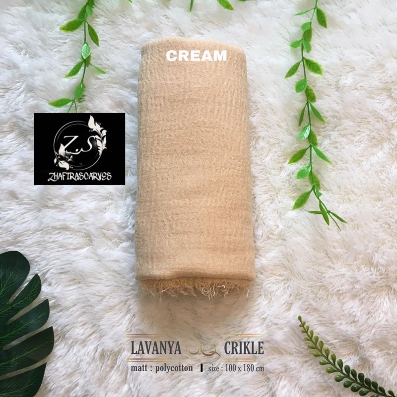 HIJAB Best Seller PASHMINA CRINKLE / CRINCLE - PASHMINA CUTTON CRINKLE / NEGRO / KUSUT-Cream