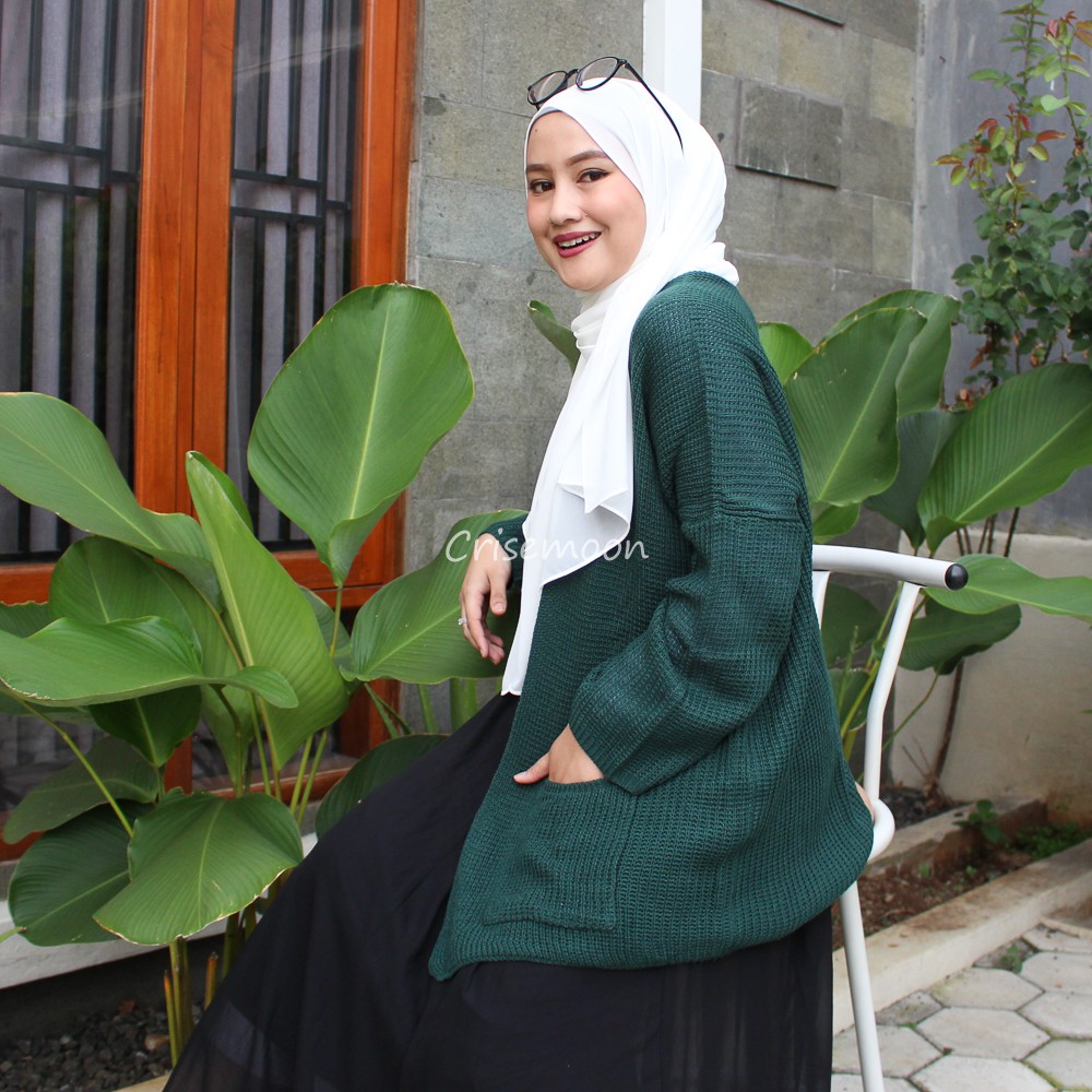(REALPICT)Kardigan Oversize Rajut Wanita-EMERALD