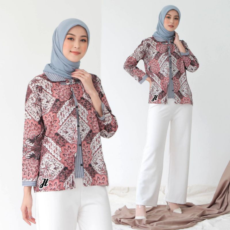 Batik wanita ASJ SA HRB026 Kenongo Kemeja Tosca Pendek Batik Fashion Baju Wanita