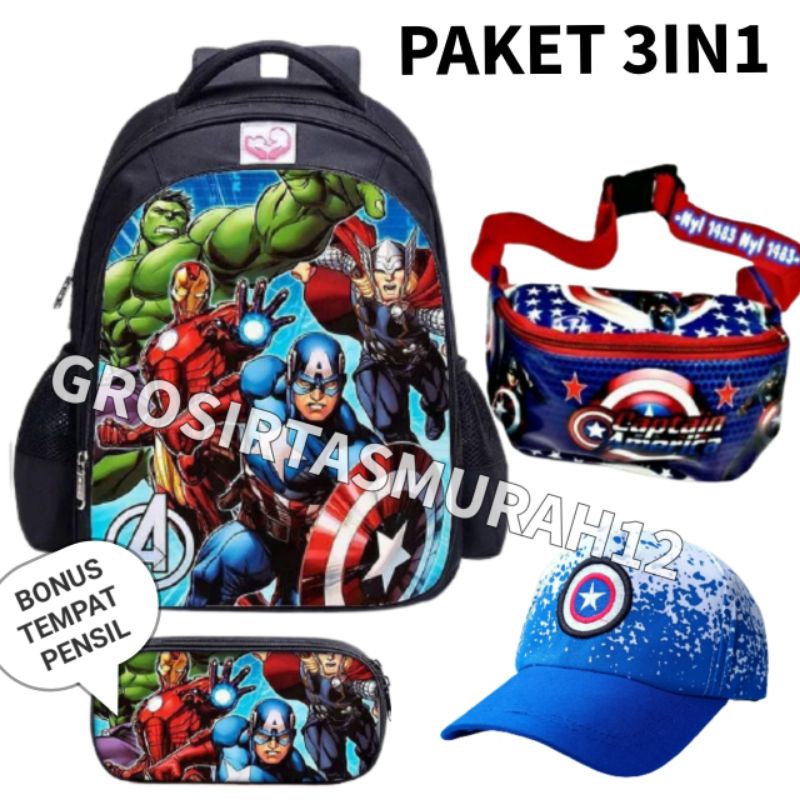 Tas ransel anak laki-laki Karakter super Hero Banyak Bonus- tas anak-Tas Anak Sekolah-Ransel Anak