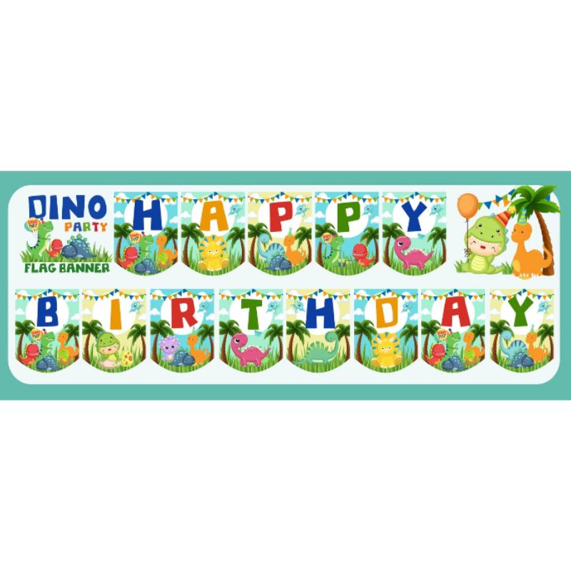 Dino Party Flag Banner Bunting Happy Birthday