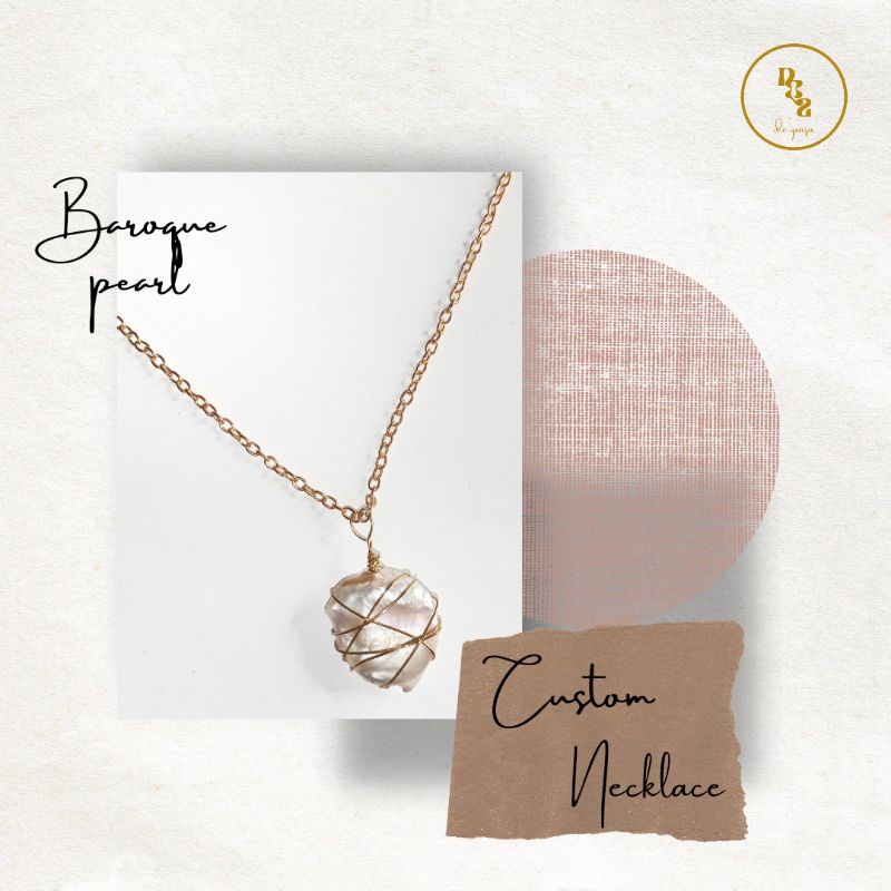 Deqonza.id - Kalung titanium dengan liontin mutiara barok