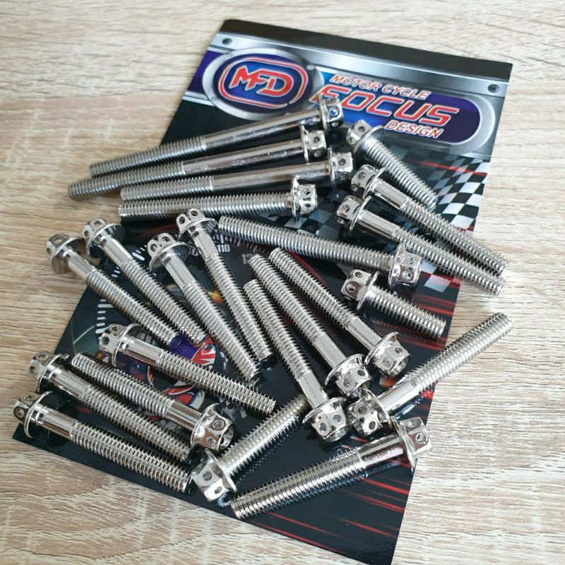 BAUT PROBOLT BLOK MESIN TIGER GL MEGA PRO BAUT PROBOLT CHROME SET KIRI KANAN 23PCS BAUT BAK KALTER TIGER CB GL MEGA PRO